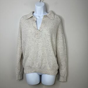 Garnet Hill 100% Cashmere Sweater Women's Medium Speckled Cream Soft Luxe Preppy